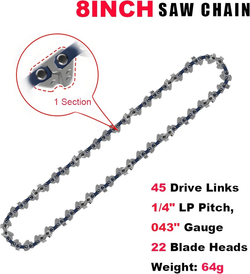 CaeyBrye 8 Inch Chainsaw Chain Replacement- 5 Chains for 8 Inch Mini Chainsaw with 45 Drive Links, 1/4" LP pitch, 043'' gauge, Compatible with Cordless Electric Battery Powered Mini Chainsaws - Image 4